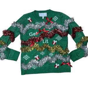 Get Lit Women's Ugly Fully Decorated Metallic Christmas Sweater